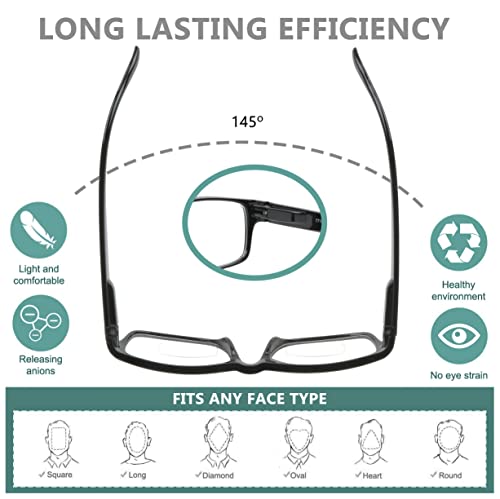 Yogo Vision Bifocal Reading Glasses for Men and Women Rectangle MultiFocal Readers with Spring Hinges Retro Design Black 2.25 - Image 3