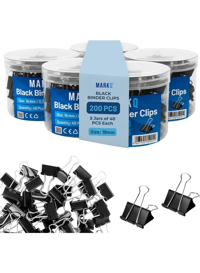 مارك مشابك أوراق معدنية باللون الأسود – عبوة كبيرة تحتوي على 200 قطعة | مشابك قابلة للطي مقاس صغير 19 ملم | قوية ومقاومة للصدأ لتنظيم المستندات في المكتب والمدرسة والمنزل – عبوة من 200 مشبك - Image 1
