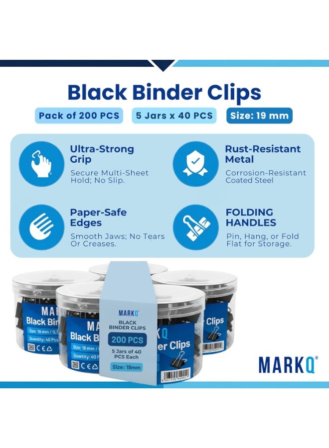 مارك مشابك أوراق معدنية باللون الأسود – عبوة كبيرة تحتوي على 200 قطعة | مشابك قابلة للطي مقاس صغير 19 ملم | قوية ومقاومة للصدأ لتنظيم المستندات في المكتب والمدرسة والمنزل – عبوة من 200 مشبك - Image 5