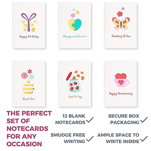 DOODLE Set Of 12 Blank Laser Cut Notecards|Box Packaging|3 X 4.25 In|6 Designs X 2 Cards|Ample Space To Write Inside For Thank You - (Bright Icons) - Image 3