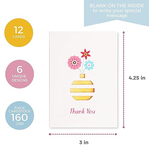 DOODLE Set Of 12 Blank Laser Cut Notecards|Box Packaging|3 X 4.25 In|6 Designs X 2 Cards|Ample Space To Write Inside For Thank You - (Bright Icons) - Image 2