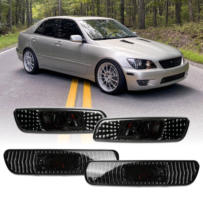 USR 0005 IS 300 Side Marker Lights Sets Combo Front Rear Bumper Sidemarker Lamps 4 Pieces Left Right Compatible with 20002005 Lexus IS200 IS300 Smoke Lens Plug Play Ready