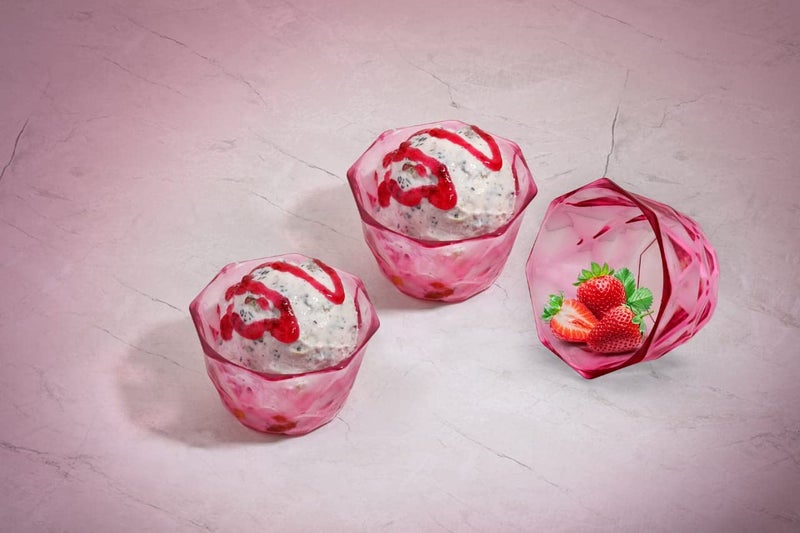 HAPPI Unbreakable Plastic Transparent Ice Cream Cup Ice Cream Bowl Dessert Bowl Diamond Shape Pudding Cup Bowls 350 ml Pack of 6 Pink - Image 2