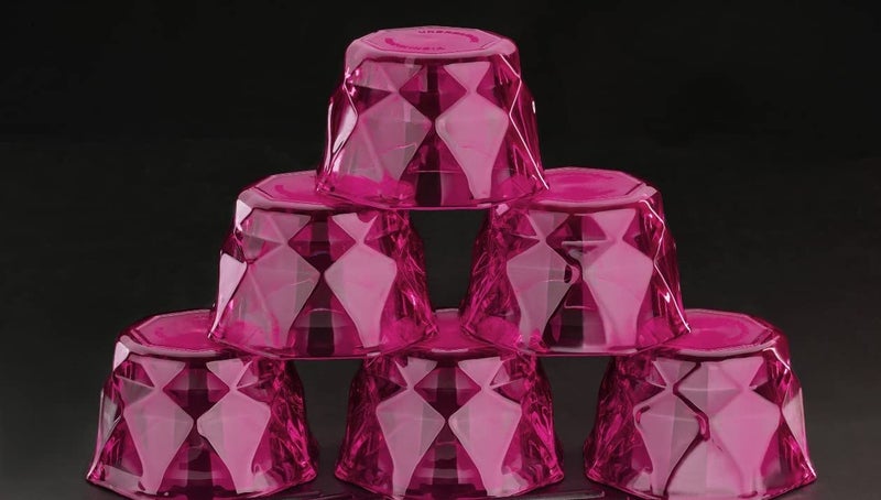HAPPI Unbreakable Plastic Transparent Ice Cream Cup Ice Cream Bowl Dessert Bowl Diamond Shape Pudding Cup Bowls 350 ml Pack of 6 Pink - Image 1