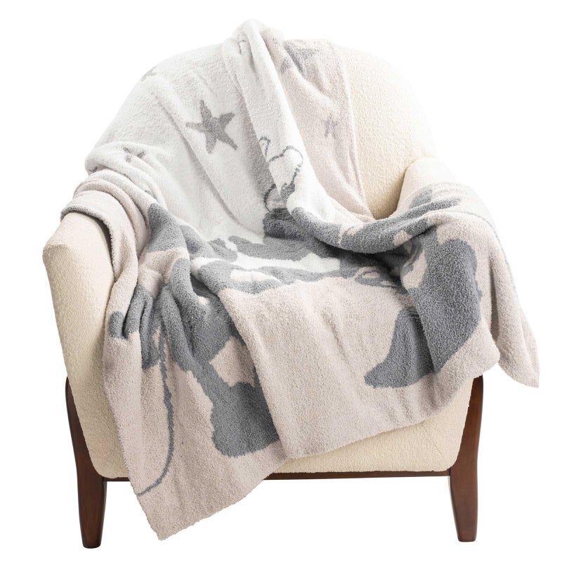 Jay Franco Disney Mickey Mouse & Minnie Mouse Feather Knit Fluffy Throw Blanket - Gray Stars Fuzzy Blanket Measures 50 x 60 Inch - Super Soft Lightweight Bedding - Image 1