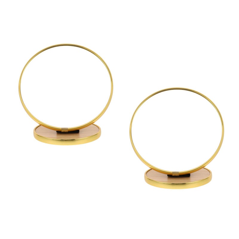 2pcs Portable Foldable Round Makeup Mirror with Metal Edging Compact Vanity Mirror Adjustable Angle Table Mirror for Travel and Home Use - Image 1