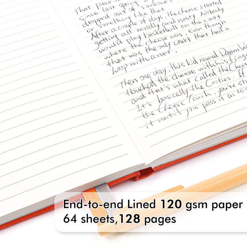 Feela 12 Pack Notebooks Journals Bulk with 12 Black Pens, Feela A5 Hardcover Notebook Classic Ruled Journal Set with Pen Holder for School Business Work Travel Writing, 120 GSM, 5.1â€x8.3â€, Orange - Image 3