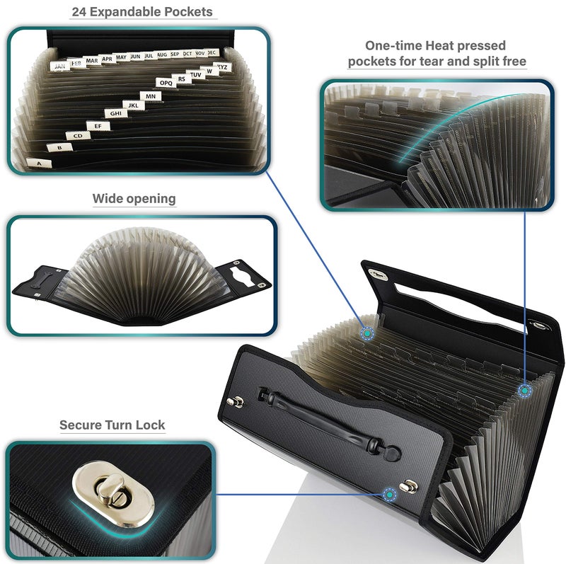 CNK Accordion File Folders with 24 Pockets Organizer for Document Paper Storage Folder Documents Expanding Binder Folio Pocket Receipt Filing Expandable Files Dividers Labels Letter Durable Handle - Image 4