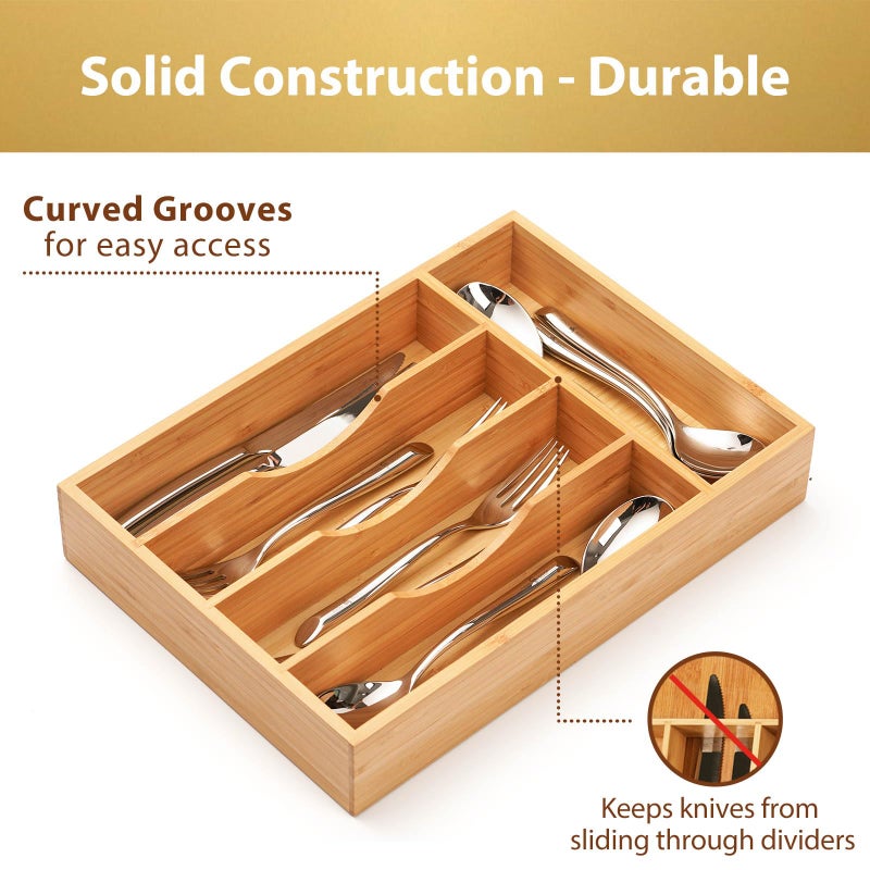 Umilife Bamboo Kitchen Drawer Organizer, 8.25 Inch Silverware Utensils Tray Holder for Small Drawer, Wood Caddy for Flatware Cutlery Knives - Image 3