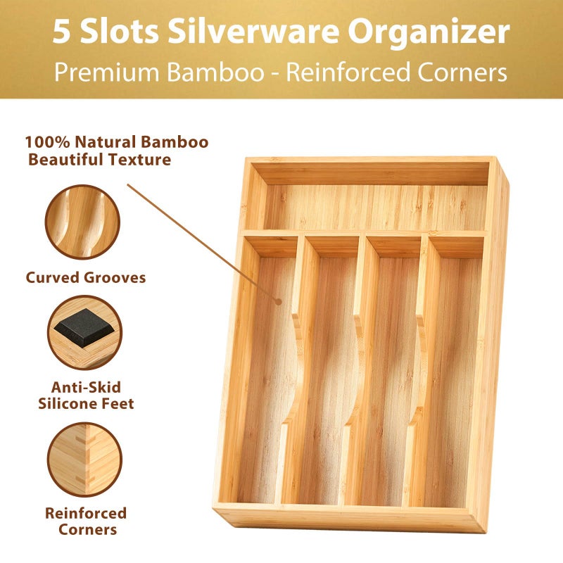 Umilife Bamboo Kitchen Drawer Organizer, 8.25 Inch Silverware Utensils Tray Holder for Small Drawer, Wood Caddy for Flatware Cutlery Knives - Image 2