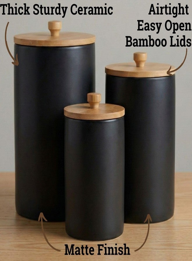 HB Design Co. Ceramic Kitchen Canisters for Countertop Set of 3 with Airtight Bamboo Lids - Black Kitchen Canisters with Airtight Lids - Flour Sugar Canister Set - Flour and Sugar Containers Farmhouse - Coffee Jar - Image 2