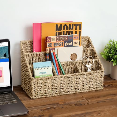 DINGTAI Mail Organizer Countertops Desk Organizer Bills Organizer Mail Sorters Organizers Pencil Holder Magazine File Holder Desk Organizer and AccessoriesSeagrass - Image 3