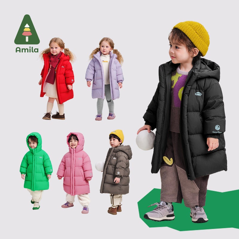 Amira Kids 2024 Winter Hooded Warm Goose Down Jacket Light green  - Image 5