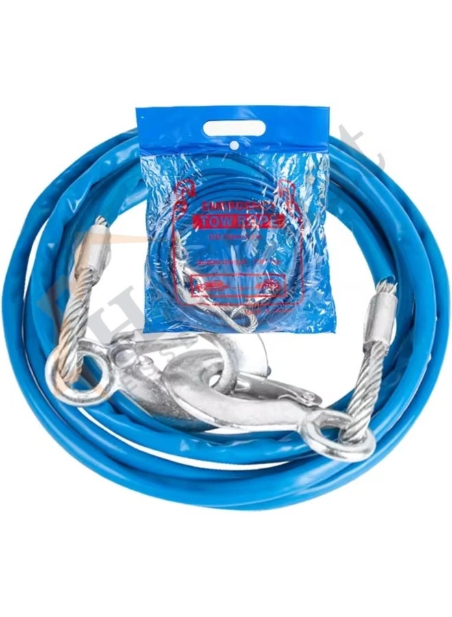 HASANAT ESSENTIALS كابل سحب سلك فولاذي للسيارات من إيسينشالز مع خطاف 3 طن × 8 مم × 4 م - Image 2