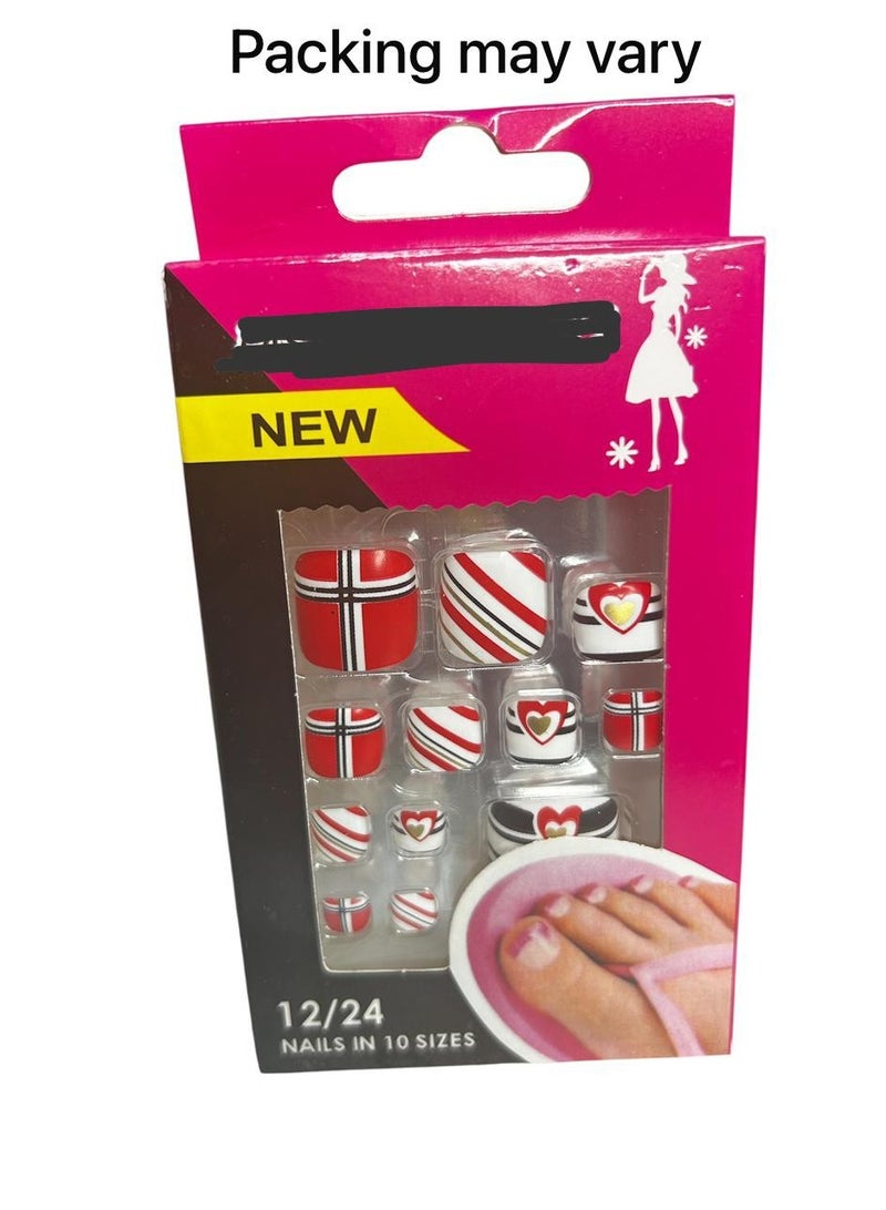 Generic Pack of 12 Fake Toenails - Unique Design Double Sided Adhesive 
