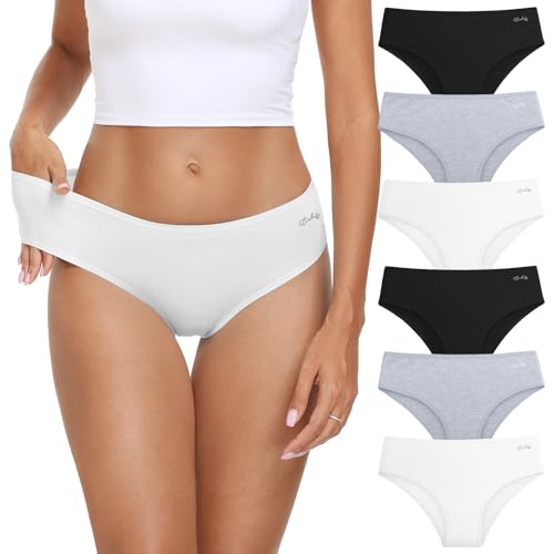 coskefy Underwear for Womens Cotton Cheeky Panties Soft Breathable Brief Mid Low Rise Hipster 6 Pack - Image 1