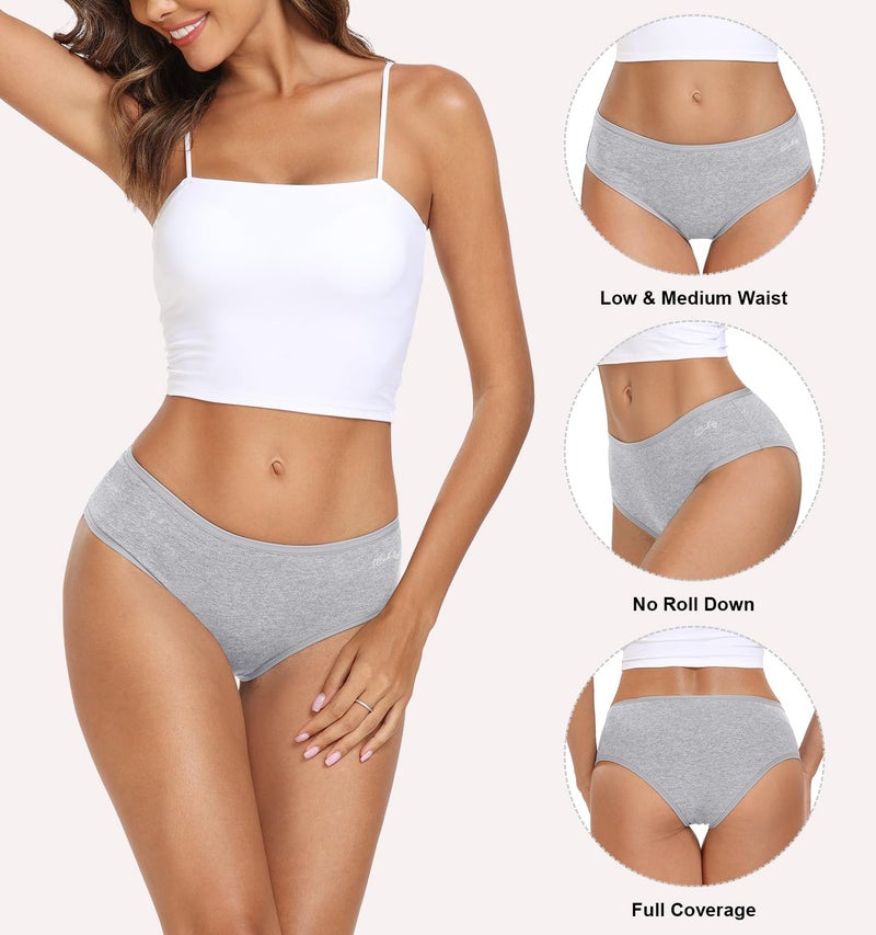 coskefy Underwear for Womens Cotton Cheeky Panties Soft Breathable Brief Mid Low Rise Hipster 6 Pack - Image 2