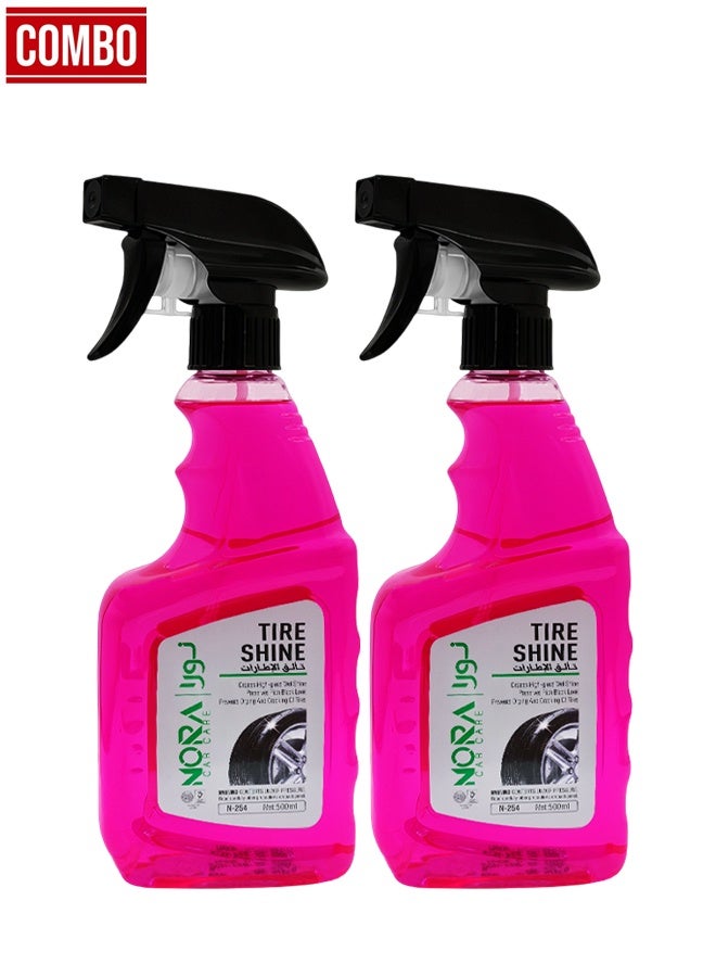 Nora Combo - 2pcs NORA Tire Shine N-254 500ml Wet Black Finish for Car Tires Long Lasting Shine & Protection Restores Faded Rubber Anti-Dust Formula Easy Spray Application Tire Care & Detailing Liquid for Car, SUV, Bike - Image 1