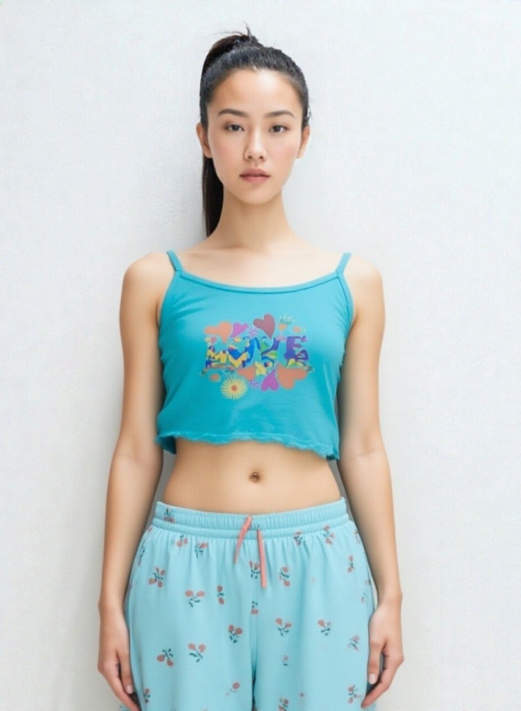 طقم بيجامة حريمي مع شورت - بترولي