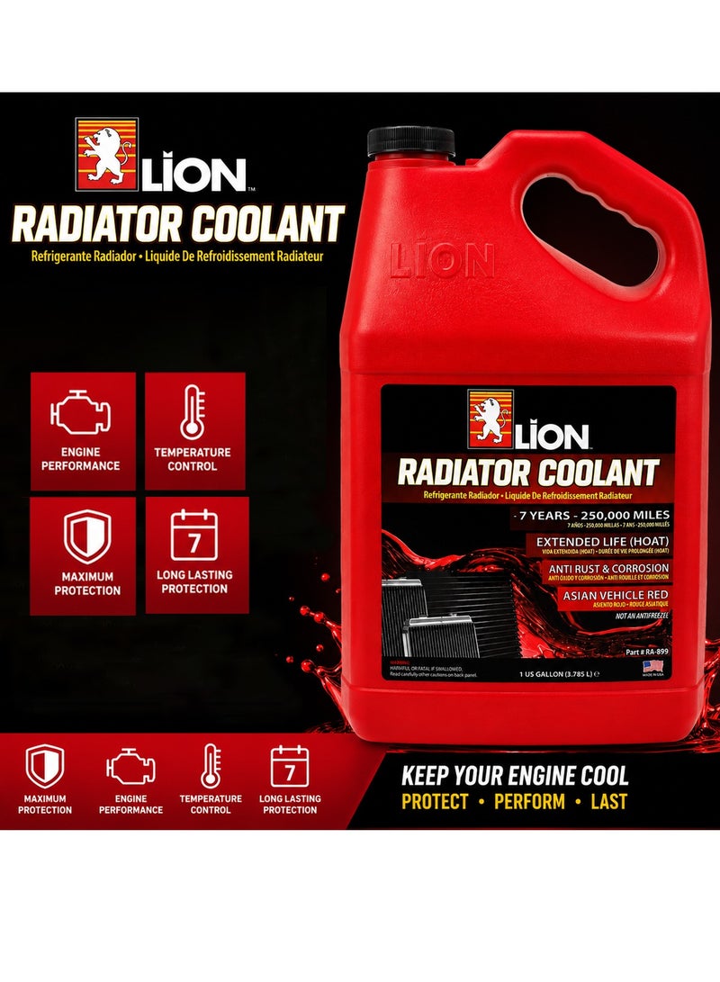 ليون سائل تبريد الردياتير من LION - سائل أحمر جاهز للاستخدام (3.785 لتر) - عبوة مزدوجة (قطعتان) - سائل تبريد للمحرك طويل الأمد مخصص للمركبات الآسيوية - يوفر حماية ضد الصدأ والتآكل - تركيبة مسبقة الخلط للعناية بأنظمة تبريد السيارات وسيارات الدفع الرباعي (SUV) وشاحنات البيك أب - الموديل: ERPC1001 - Image 5