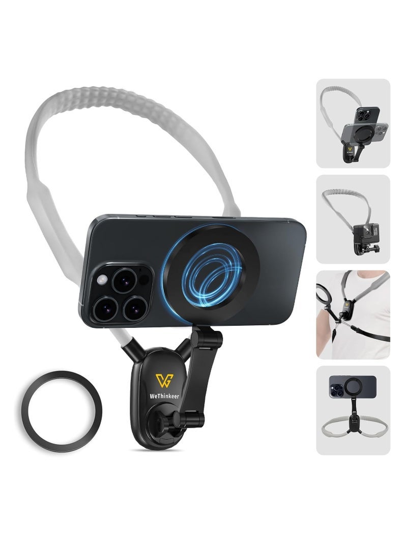 JAJEEK Magnetic Neck Phone Holder – Adjustable Dual-Mode POV Phone Mount for iPhone, Samsung, Android & GoPro/Insta360 – Ergonomic, Hands-Free, 360° Rotatable, Ultra-Strong Magnetic Suction, Lightweight & Durable for Vlogging, Recording, Live Streaming - Image 1