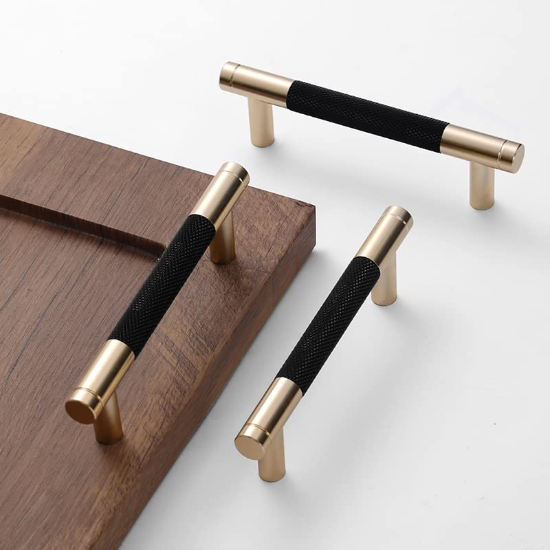 Westablize 2 Pack 3 34 Inch 96 mm Bar Cabinet Pulls Gold and Black Knurled Handles for Brushed Gold Drawer Pulls Cupboard Aluminum Handles