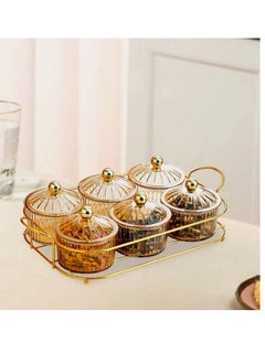 OASIS-TH Nut And Candy Serving Tray, Set of 6, Storage Bowls Tray With Lid And Gold Plated Shelf, Snack Platter For Home Party, Light Luxury Style Acrylic Serving Tray for Home Decoration 6 Bowl Set  - Image 1