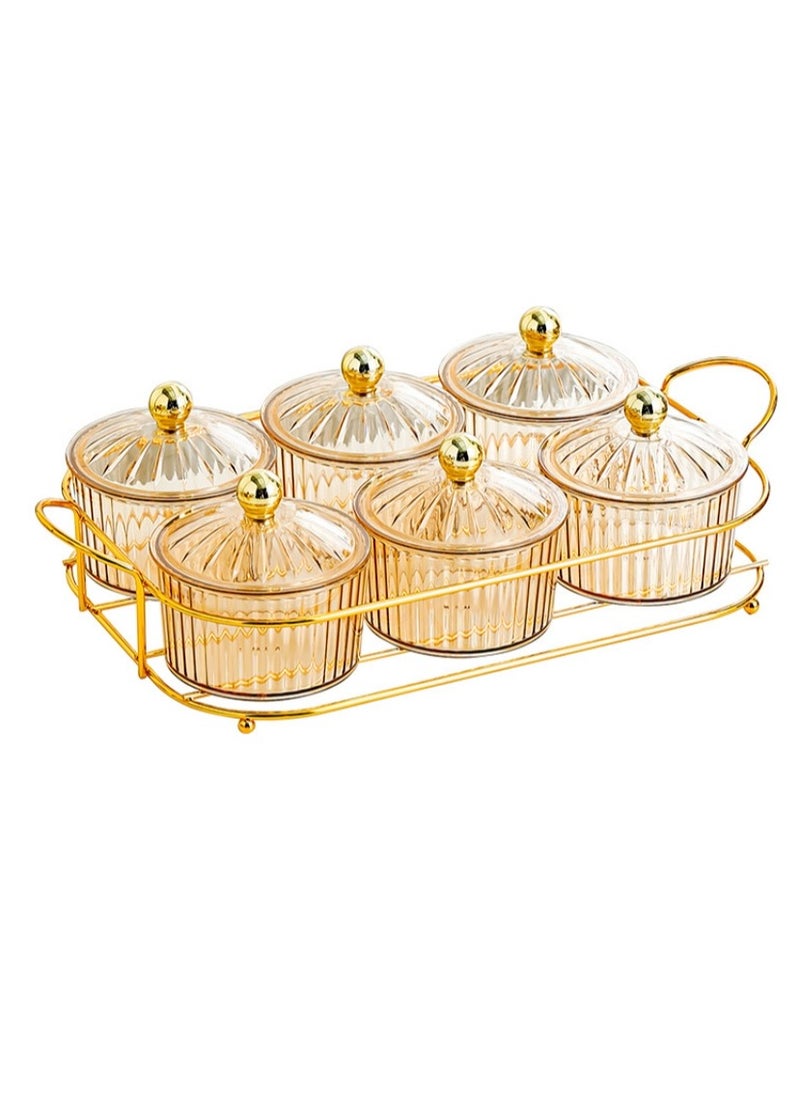 OASIS-TH Nut And Candy Serving Tray, Set of 6, Storage Bowls Tray With Lid And Gold Plated Shelf, Snack Platter For Home Party, Light Luxury Style Acrylic Serving Tray for Home Decoration 6 Bowl Set  - Image 2