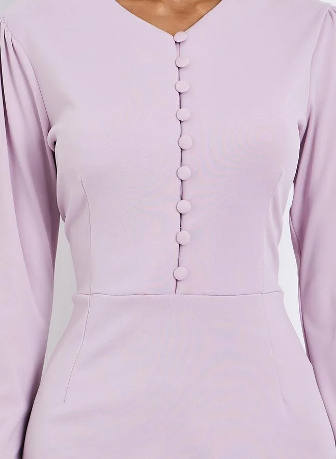 ستايلي فستان ماكسي بأكمام منفوشة وزر