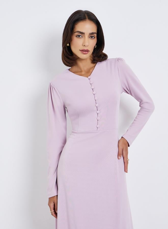 Styli Women Button Placket Plain Maxi Dress - Image 2