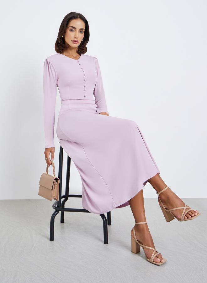 Styli Women Button Placket Plain Maxi Dress - Image 1