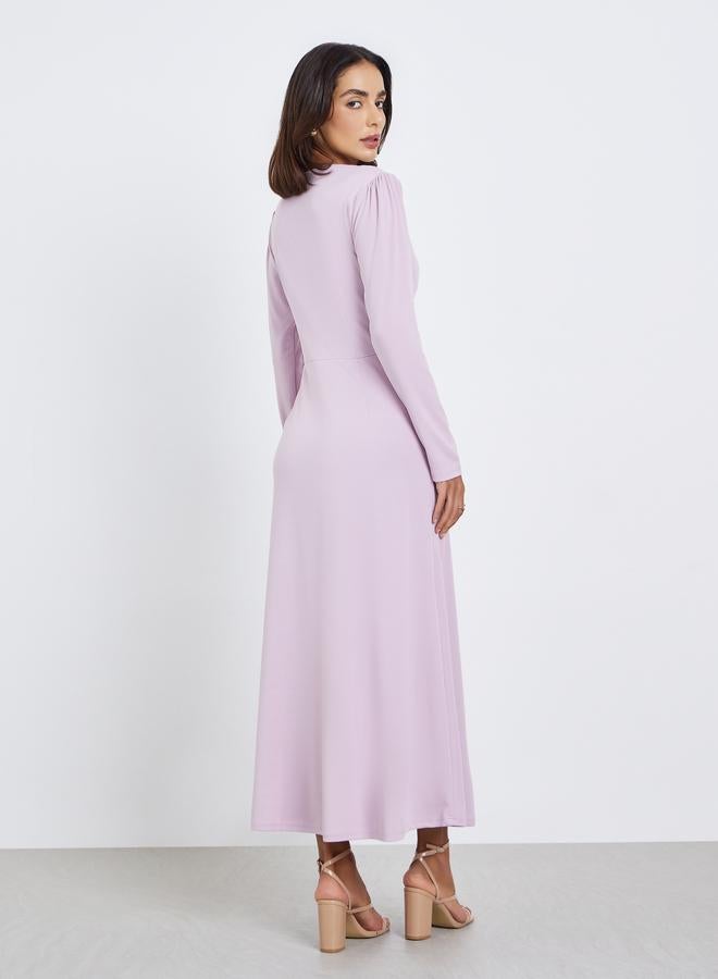 Styli Women Button Placket Plain Maxi Dress - Image 5