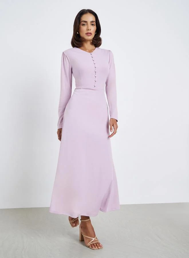 ستايلي فستان ماكسي بأكمام منفوشة وزر