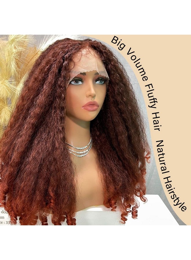 SOKU Afro Curly Lace Front Wig Synthetic Copper Red T Part 20 Inch Crimp To Curl Kinky Straight With Curly Ends Pre-Plucked With Baby Hair Transparent Swiss Lace Yaki Texture Ginger Wigs For Women - Image 2