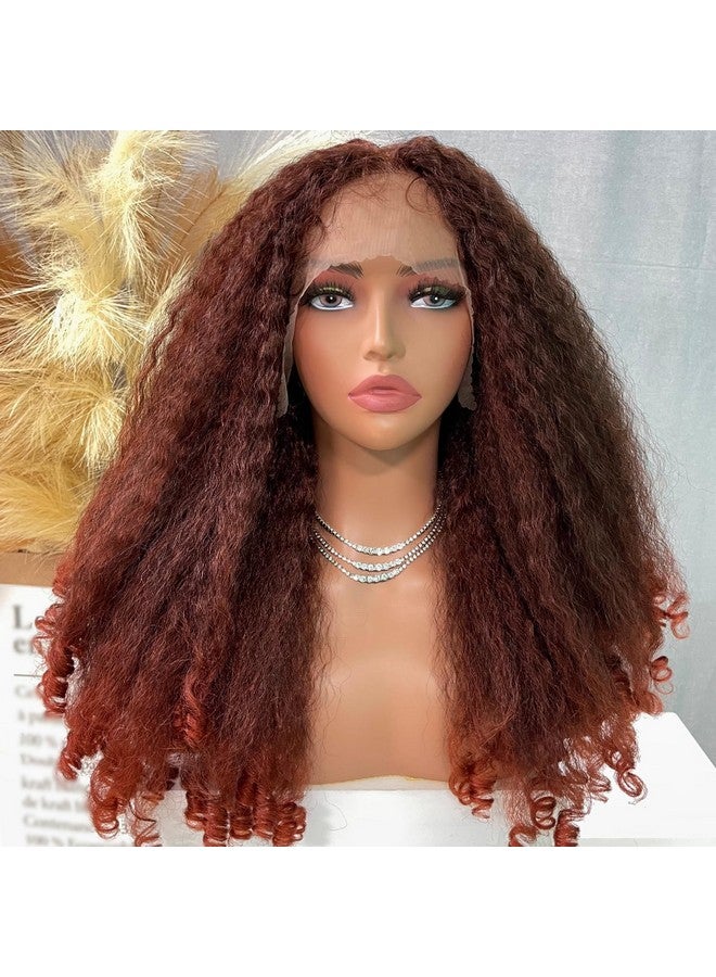 SOKU Afro Curly Lace Front Wig Synthetic Copper Red T Part 20 Inch Crimp To Curl Kinky Straight With Curly Ends Pre-Plucked With Baby Hair Transparent Swiss Lace Yaki Texture Ginger Wigs For Women - Image 1