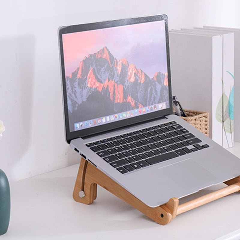 Adjustable Height Wooden Laptop Stand Computer Desk Riser Holder for Notebook - Image 4
