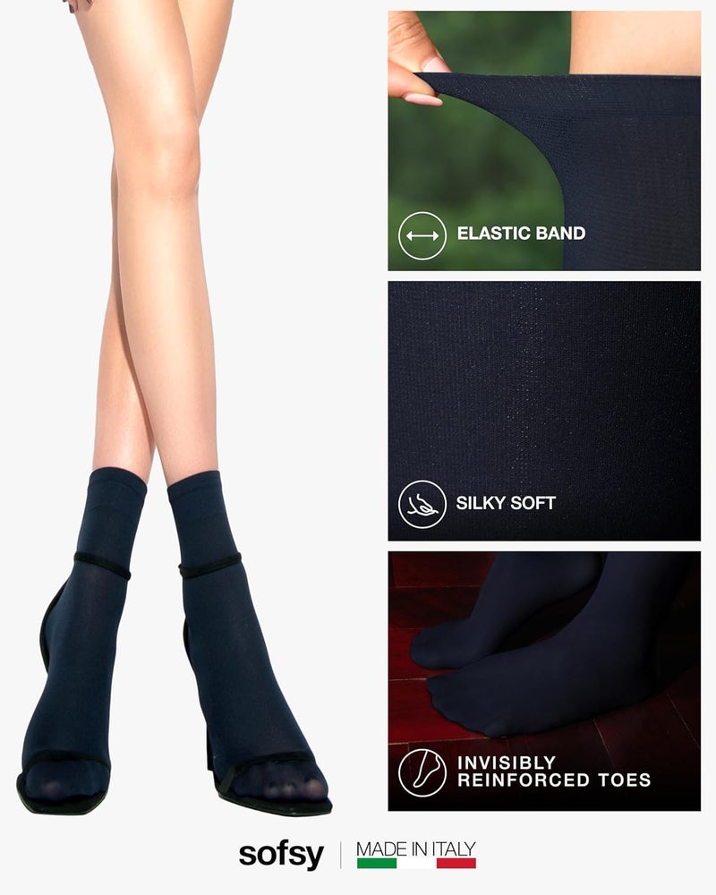 sofsy Italian High-Fashioned Ankle Socks - 40 Den Semi Sheer Nylon Stockings for Women | Durable, Soft, Low-Cut Design - Image 4