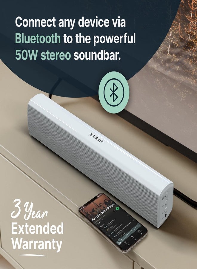 Majority 15 Inch White Soundbar for TV, Bluetooth Sound Bar 50 Watts, Home Audio Speaker, Small PC Soundbar Speaker | AUX, RCA, Optical, USB | Gaming, Music, Movies | Bowfell - Image 4