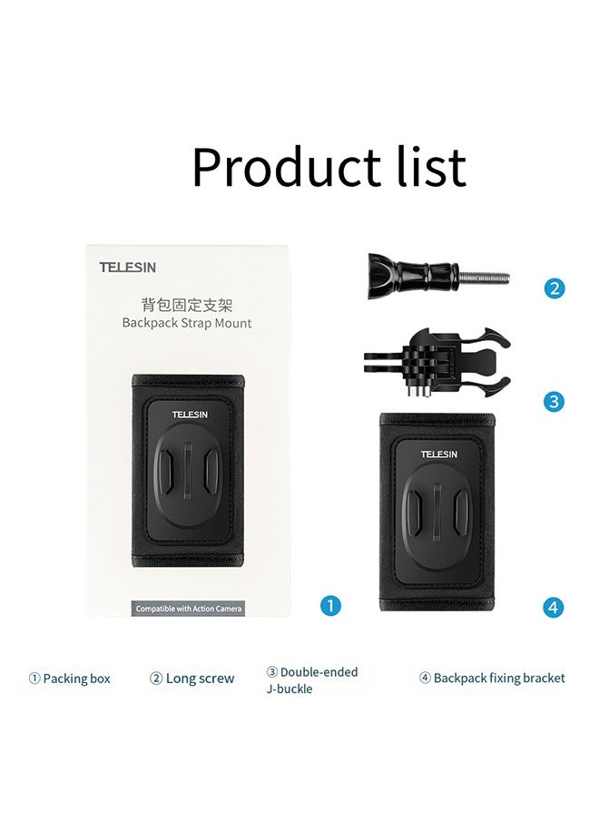 TELESIN - TELESIN 360 Backpack Mount Shoulder Strap Bag Clip Holder Attach w Quick Release Tripod Adapter Base for GoPro Max Go Pro Hero 12 11 10 9 8 7 Insta360 X3 GO3 DJI Action 3 4 Bike Motorcycle Accessories - Image 1