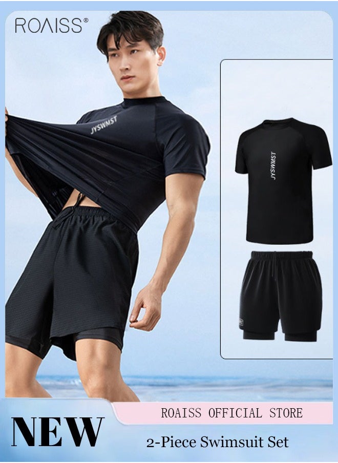 roaiss 2-Piece Men's Swimsuit Set Fashion Loose Fitting Quick Drying Sun Protection Swimsuit Set With Double Layer Swimming Shorts  - Image 1