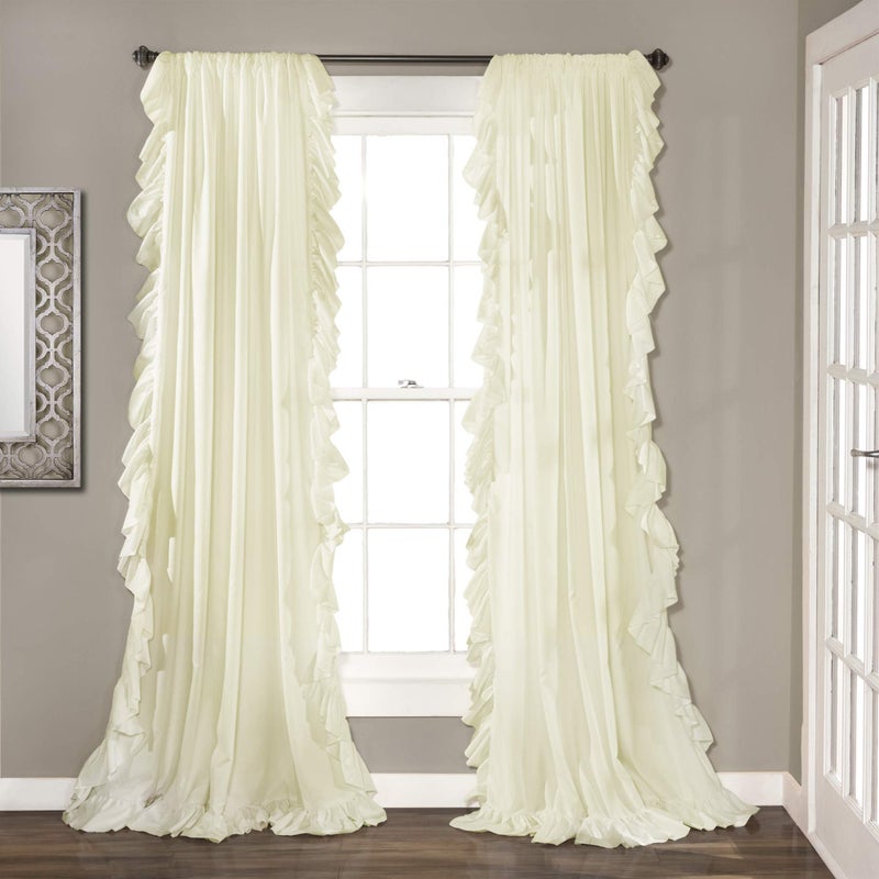 Lush Decor Reyna Ruffle Window Curtain Panel Set Pair 54 W x 84 L Ivory  Flowy Curtain Set  Romantic Ruffle Curtains for Bedroom Living room or Dining Room  Farmhouse  Cottage Home Decor