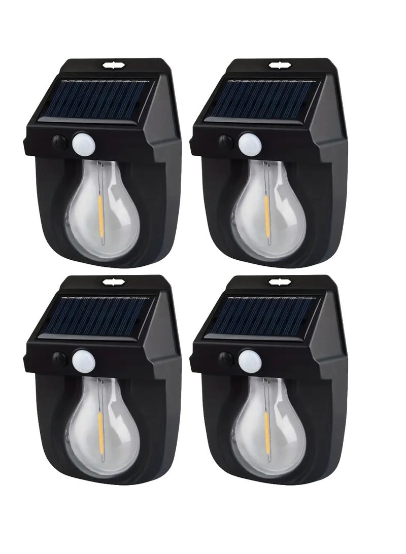 Yuwell 4 Pcs Outdoor Solar Wall Light IP65 Waterproof Security Light Solar Wall Lantern With 3 Modes Led Solar Porch Light Outdoor Deck Fence Lighting Outdoor Solar Light For Garden Patio Yard And Home - Image 1