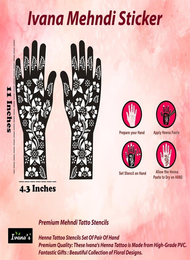 Ivana's Full Hand Elegant Floral Pattern Bridal Mehndi Stencil Sticker for Bride’s Special Day Functions Easy to Use with Instant Beautiful Design | DES-1108 - Image 3
