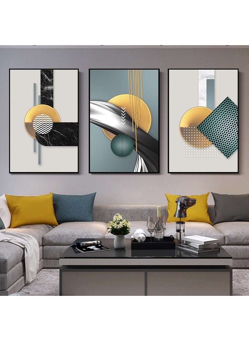 FASHION HOME 3PCS Wall Art Bright Style Minimalist Decor Modern Abstract Canvas Prints Poster Picture Framed Paintings Decorations  - Image 1