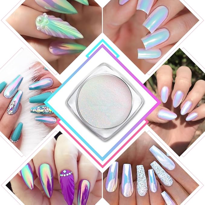 DRMODE بودرة أظافر كروم هولوجرافية بتأثير مرآة قوس قزح لبودرة الكروم لأظافر الفن المعدني، صبغة بودرة الأظافر لتزيين المانيكير - Image 2