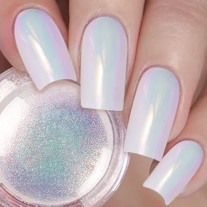 DRMODE بودرة أظافر كروم هولوجرافية بتأثير مرآة قوس قزح لبودرة الكروم لأظافر الفن المعدني، صبغة بودرة الأظافر لتزيين المانيكير - Image 1