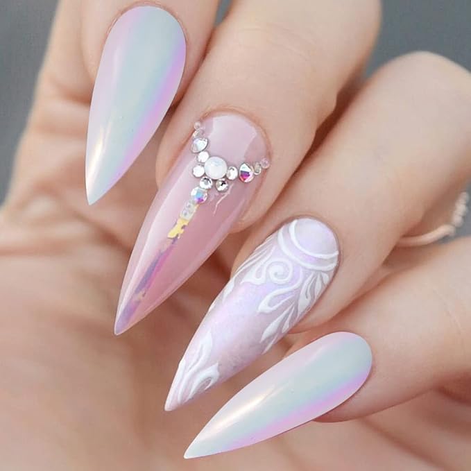 DRMODE بودرة أظافر كروم هولوجرافية بتأثير مرآة قوس قزح لبودرة الكروم لأظافر الفن المعدني، صبغة بودرة الأظافر لتزيين المانيكير - Image 5