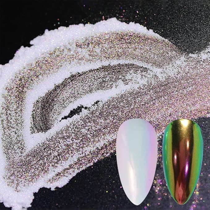 DRMODE بودرة أظافر كروم هولوجرافية بتأثير مرآة قوس قزح لبودرة الكروم لأظافر الفن المعدني، صبغة بودرة الأظافر لتزيين المانيكير - Image 3