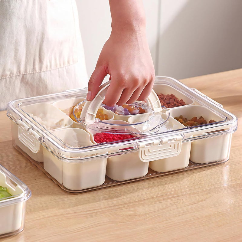SEYROLIN Divided Serving Tray with Lid and Handle Portable Snackle Box Charcuterie Container Clear Snack Platter Organizer for Fruits Candy Nuts Snacks Travel Picnics - Image 2