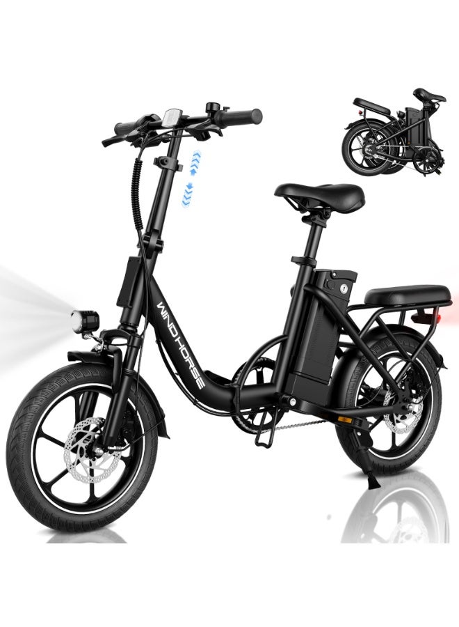 Windhorse W2B Folding Electric Bike 350W Motor, 36V 8Ah Battery, 40 KM/H Speed, 35 KM Range, Dual Disc Brakes, Carbon Alloy Frame, 16” Tires, Portable Dual Seat E-Bike - Image 1